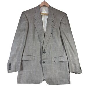 Hart Schaffner Marx Silfino Pure Silk Blazer Gray Glen Plaid‎ Sport Coat 41L